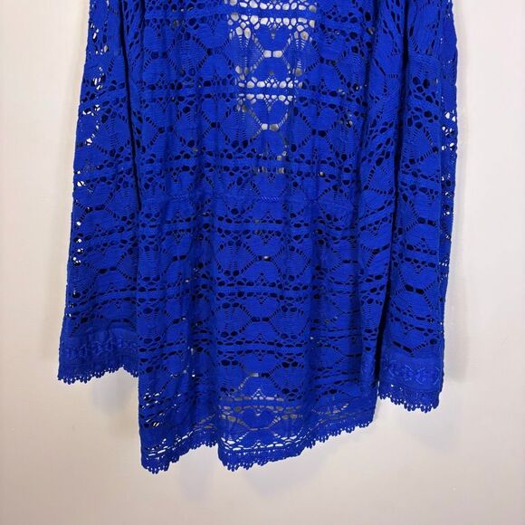 Free People Blue Eyelet Lace Bell Sleeve One Size Kimono Dark Rinse - Picture 8 of 9